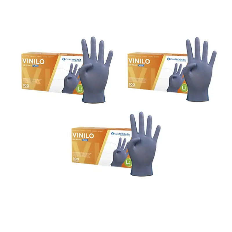 Cuatrogasa Luvas de vinilo sem pó Azul Tamanho L, 3X100 unidades