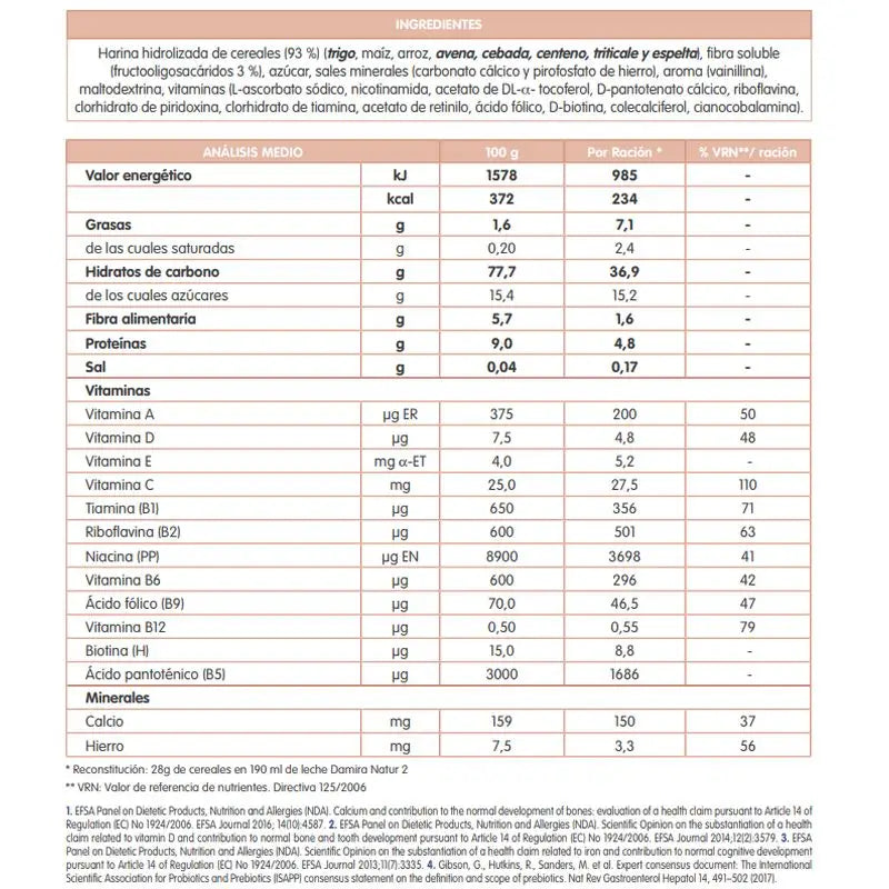 PAPILA DAMIRA 8 CEREAIS SEM ALERGÉNIOS 600 GRAMAS