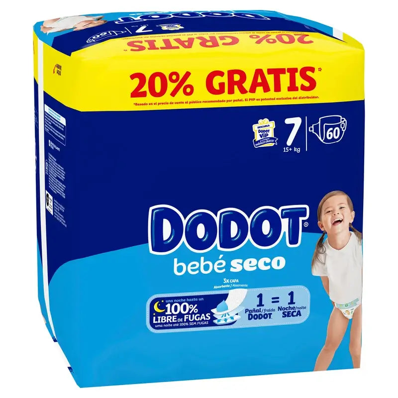 Dodot Baby Dry Tamanho 7, 15Kg+, 60 fraldas