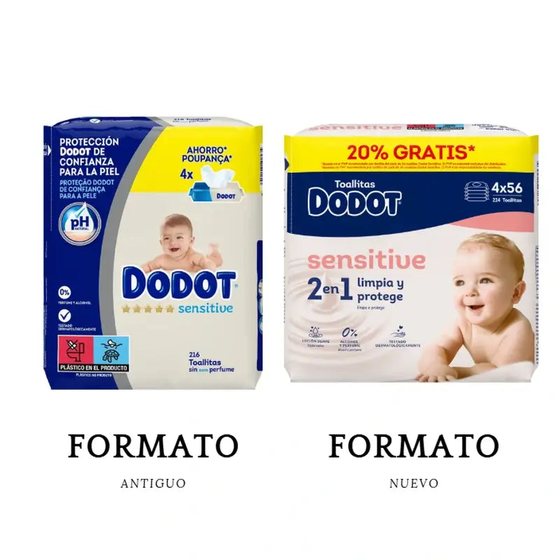 Toalhetes Dodot Sensitive, 4x56, 224 unidades (20% GRÁTIS)