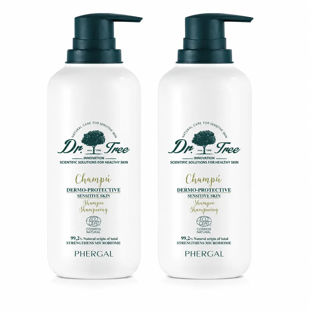 Champô Dermo-Protetor Dr. Tree Natural para Couro Cabeludo Sensível 400ml, embalagem 2