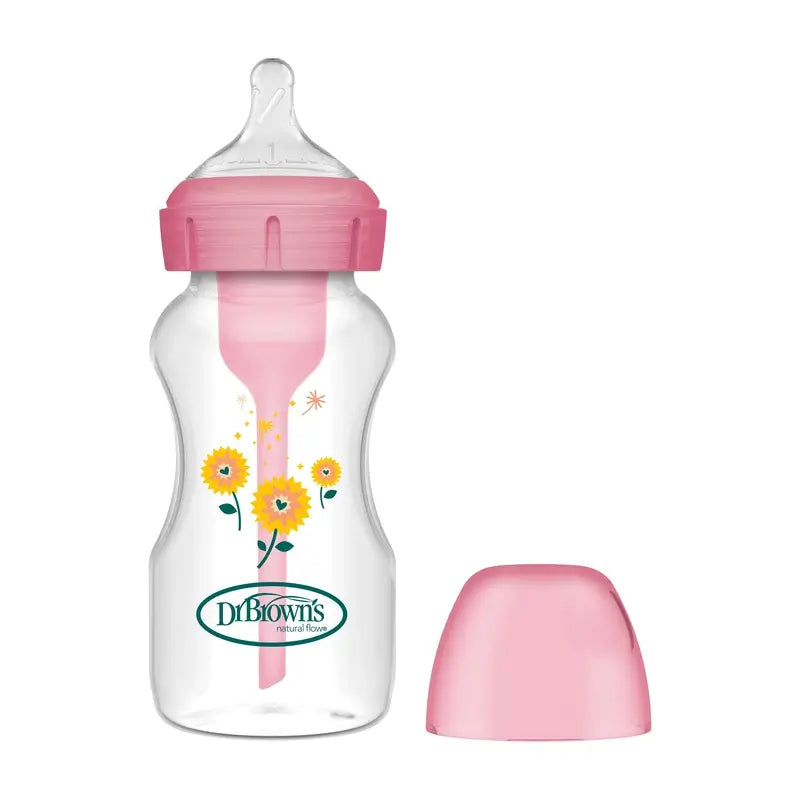 Biberão de boca larga Dr.Brown's Pink Flowers Pp Options+ , 270 ml