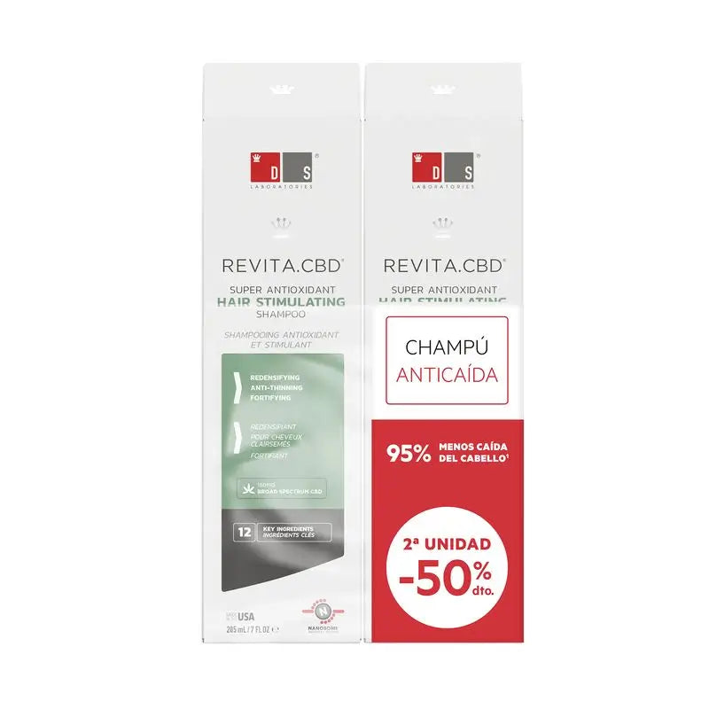 Ds Laboratories Revita Cbd Champô estimulante da queda de cabelo com Cbd Pack, 2 x 205 ml