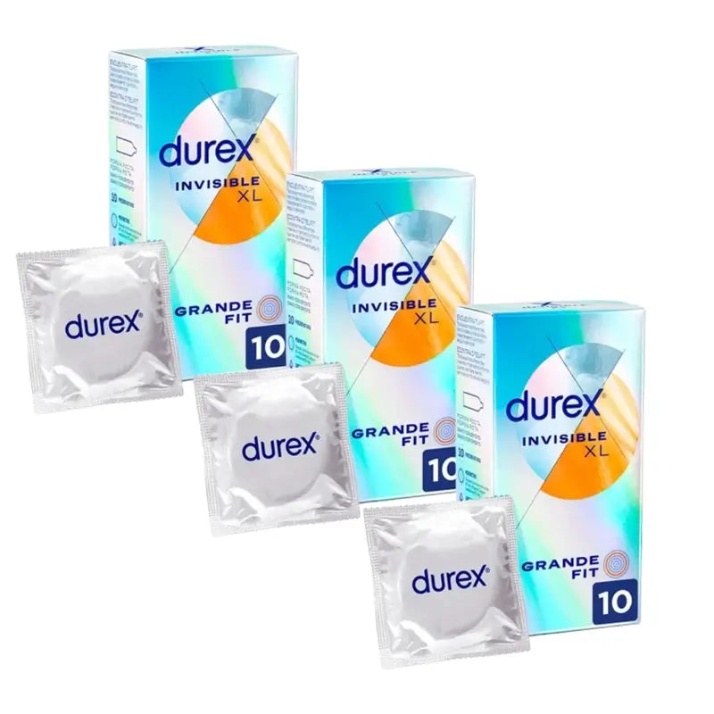 Durex Invisible Xl Ultra Thin, 10 Preservativos Tamanho Xl, Embalagem de 3