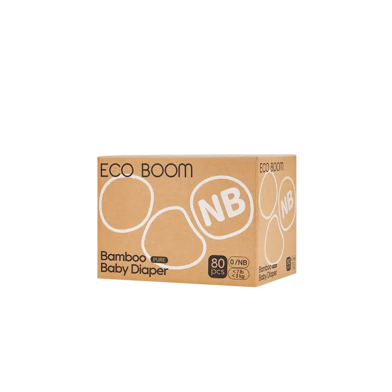ECO BOOM PURE Fraldas de bambu 100% naturais - Tamanho 0/NB (1-3 kg) - 80 unidades.