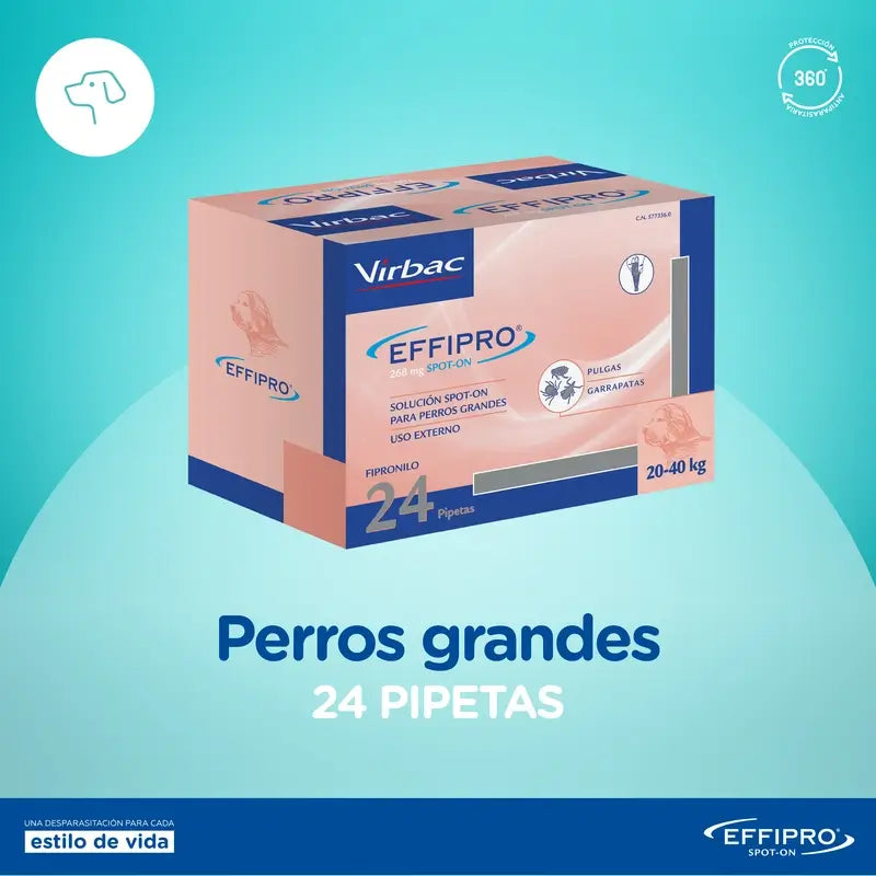 Effipro 268 Mg Spot-On Cães Grandes 20-40Kg, 24 Pipetas