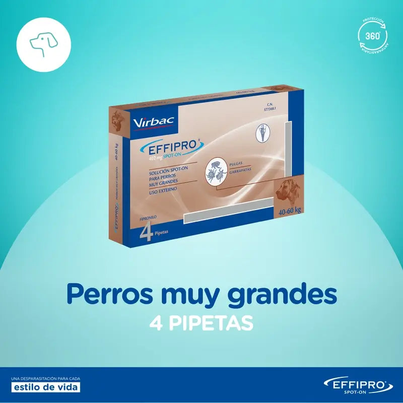 Effipro 402 Mg Spot-On Cães Grandes +40Kg, 4 Pipetas