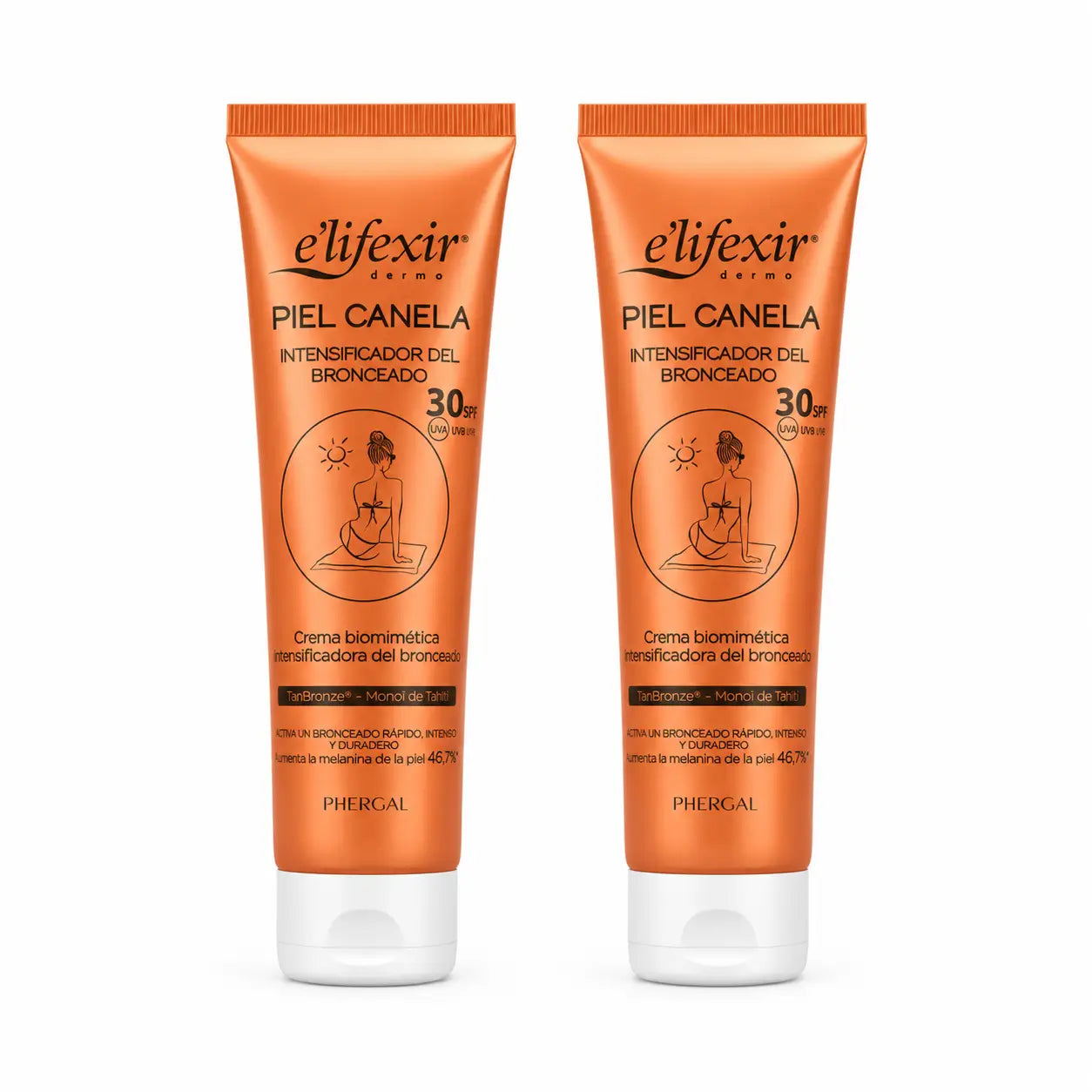 Elifexir Creme Pele Canela Spf30 Gel Acelerador do Bronzeado Protetor Solar 150Ml, embalagem 2