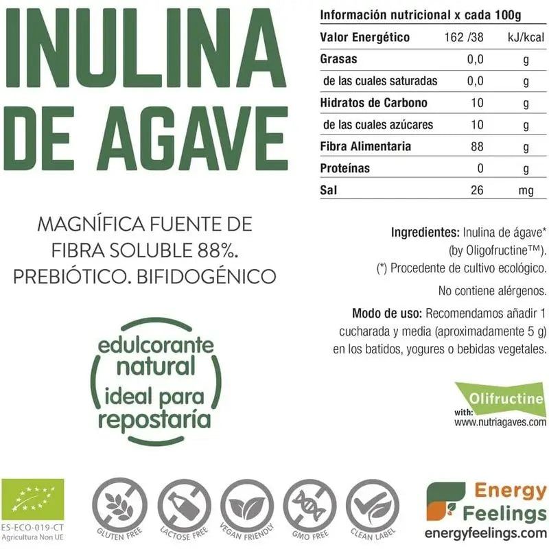 Energy Feelings Inulina de Agave em Pó 1Kg. Eco Vegan