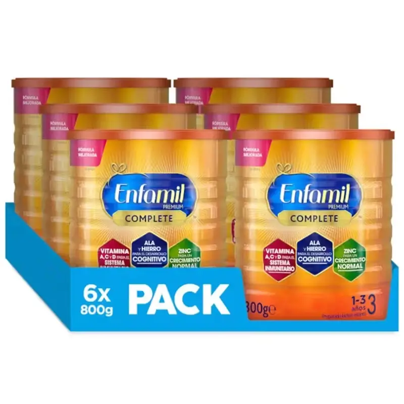 Leite Enfamil Complete 3 Growing Up, embalagem de 6 x 800 gr