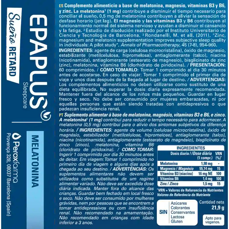 Epaplus Sleepcare Melatonin Retard Plus , 60 comprimidos