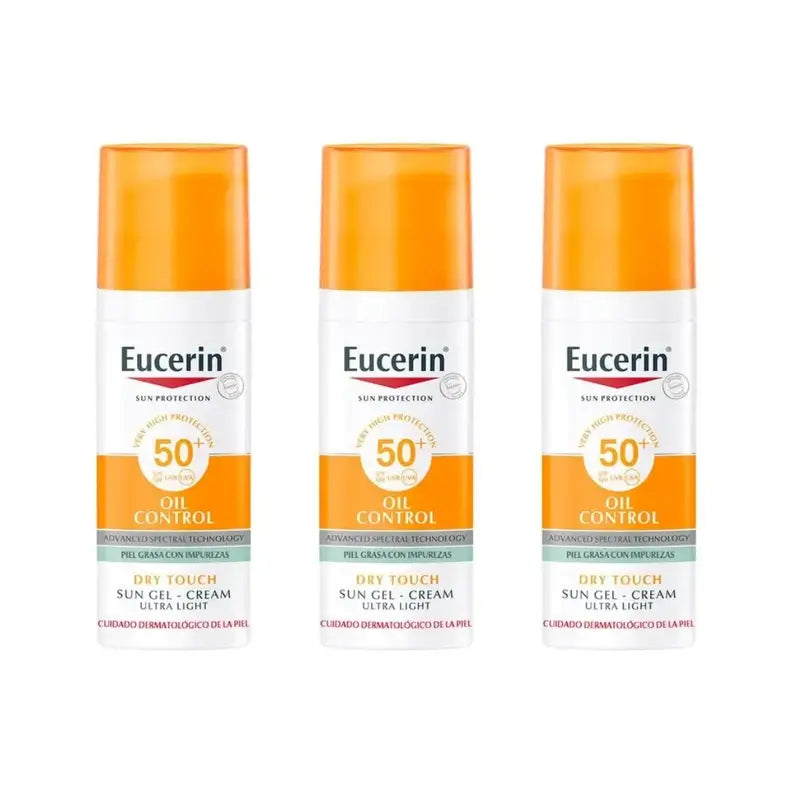 Eucerin Oil Control Gel Solar Toque Seco Spf 50+, 3X50 Ml