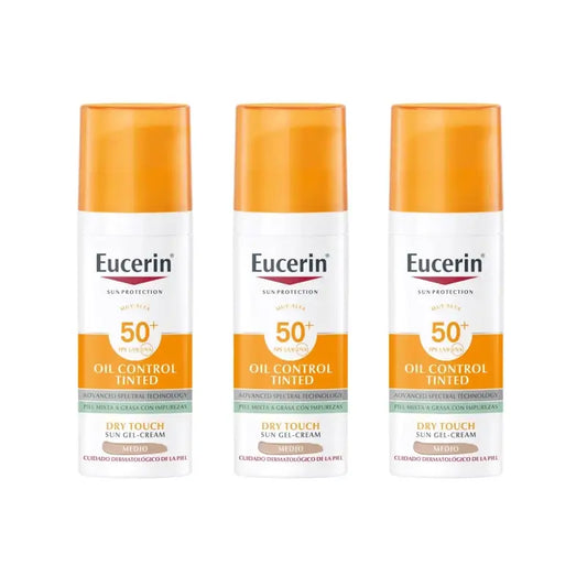 Eucerin Facial Sun Care Oil Control Toque Seco Spf50+ Cor, 3 Unidades