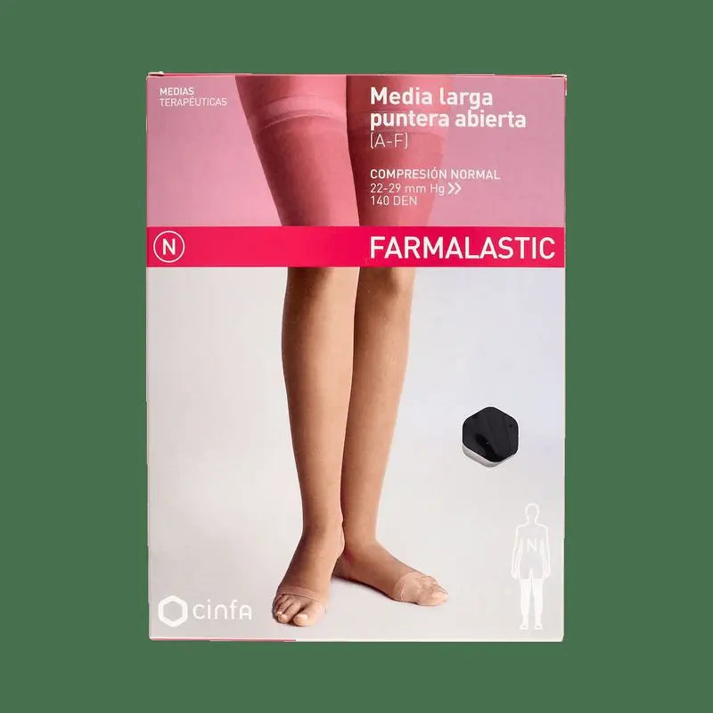 Farmalastic Media Larga Con Puntera Abierta Negra, Talla Extra Grande
