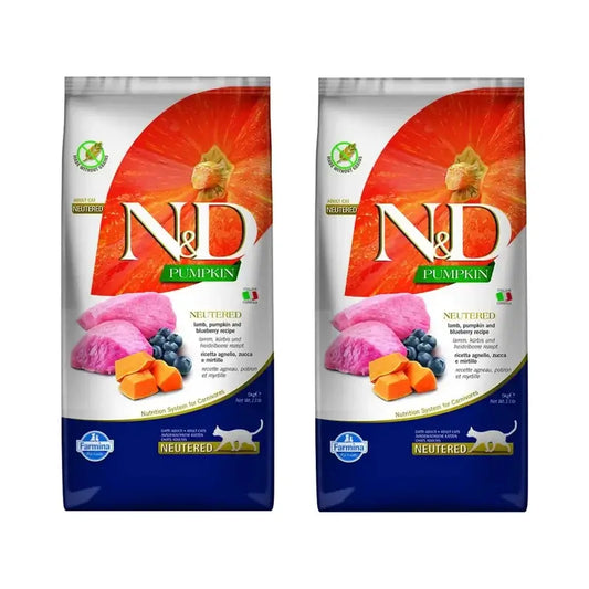 Farmina N&D Cat Pumpkin Neutered Lamb Lamb Blueberry 5Kg, Ração para Gatos, Embalagem de 2