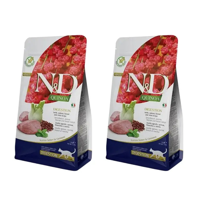 Farmina N&D Cat Quinoa Digestion Borrego Digestion 1,5Kg, Ração para Gatos, Embalagem de 2