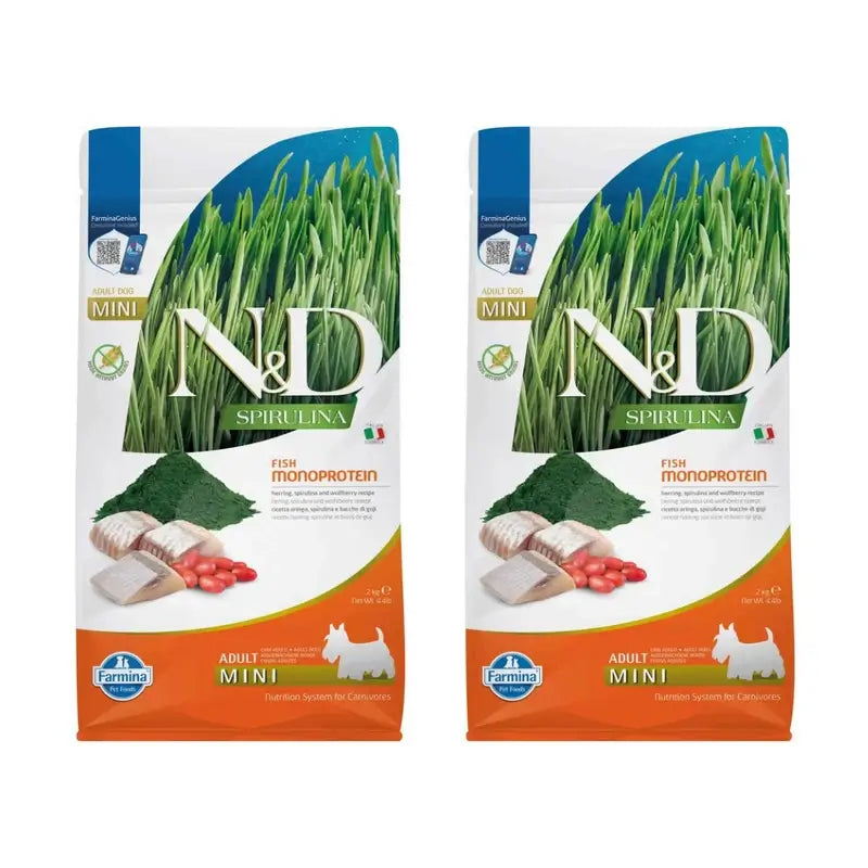 Farmina N&D Cão Spirulina Mini Arenque 2Kg, Embalagem de 2