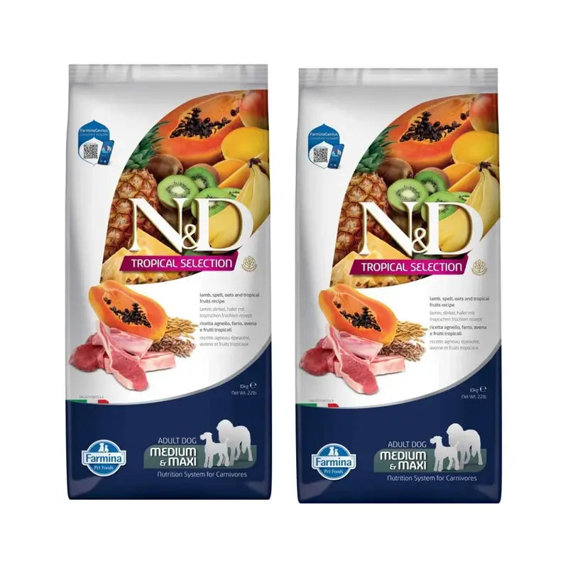 Farmina N&D Dog Tropical Selection Med Maxi Cordeiro 10Kg, embalagem de 2