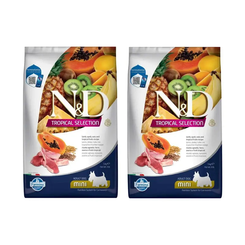 Farmina N&D Dog Tropical Selection Mini Cordeiro 5Kg, embalagem de 2