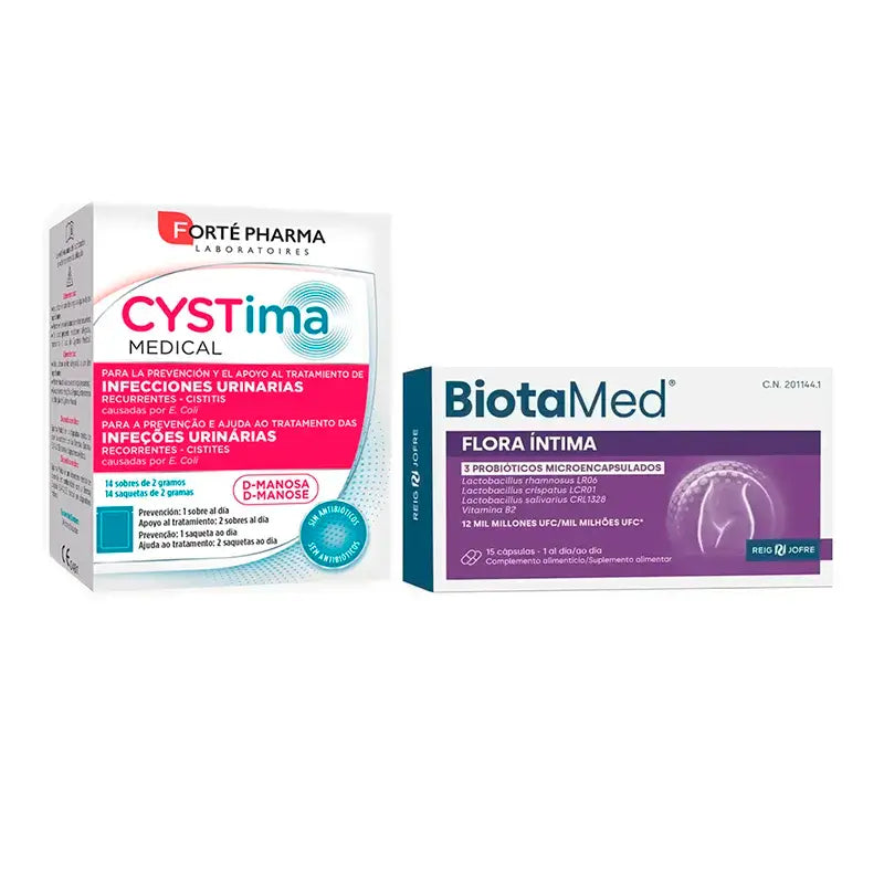 Forté Pharma Intimate Pack Cystima Medical 14 saquetas + Biotamed Flora Intima, 15 Cápsulas
