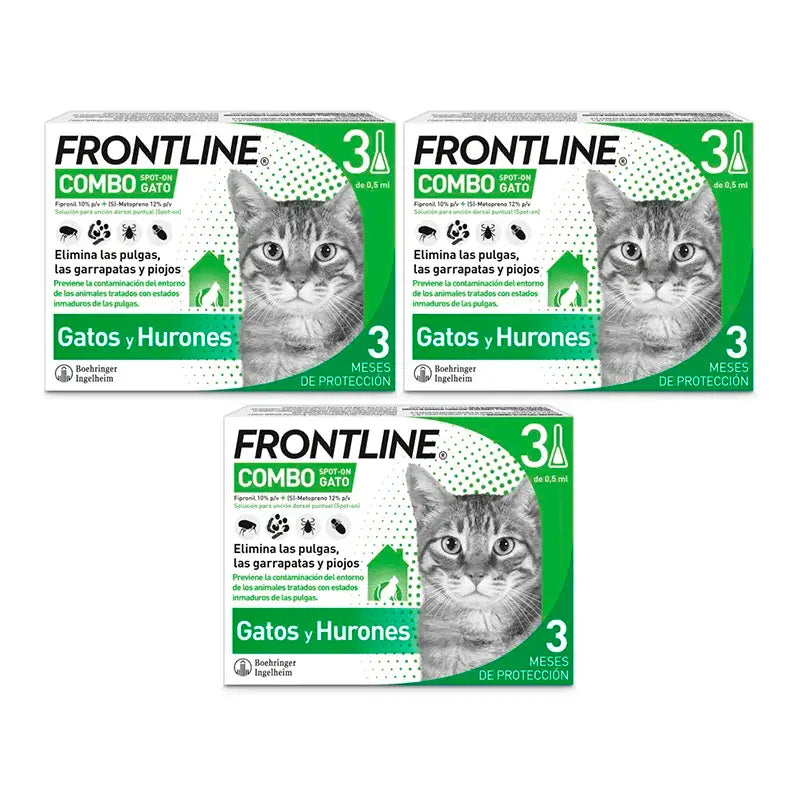 Frontline Combo Gatos e Furões, Embalagem 3 x 3 Pipetas x 0,5 ml