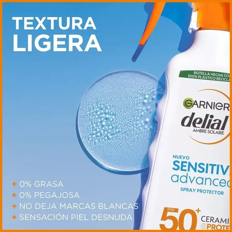 Garnier Delial Sensitive Advanced creme solar IP50+ para peles claras e sensíveis, 270ml.