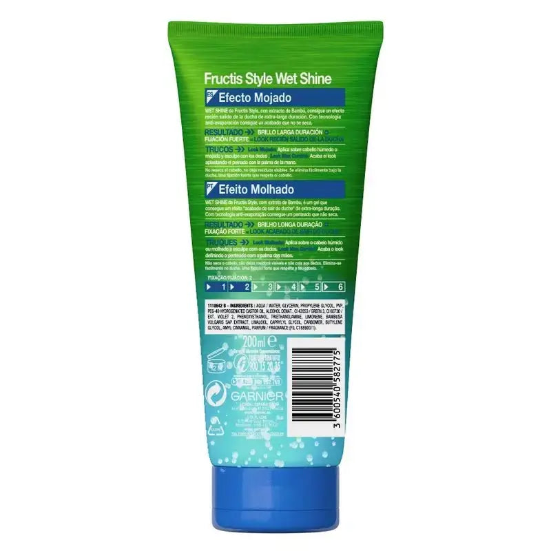 Garnier Fructis Style Gel Brilho Húmido Efeito Húmido, Embalagem 3 x 250 Ml