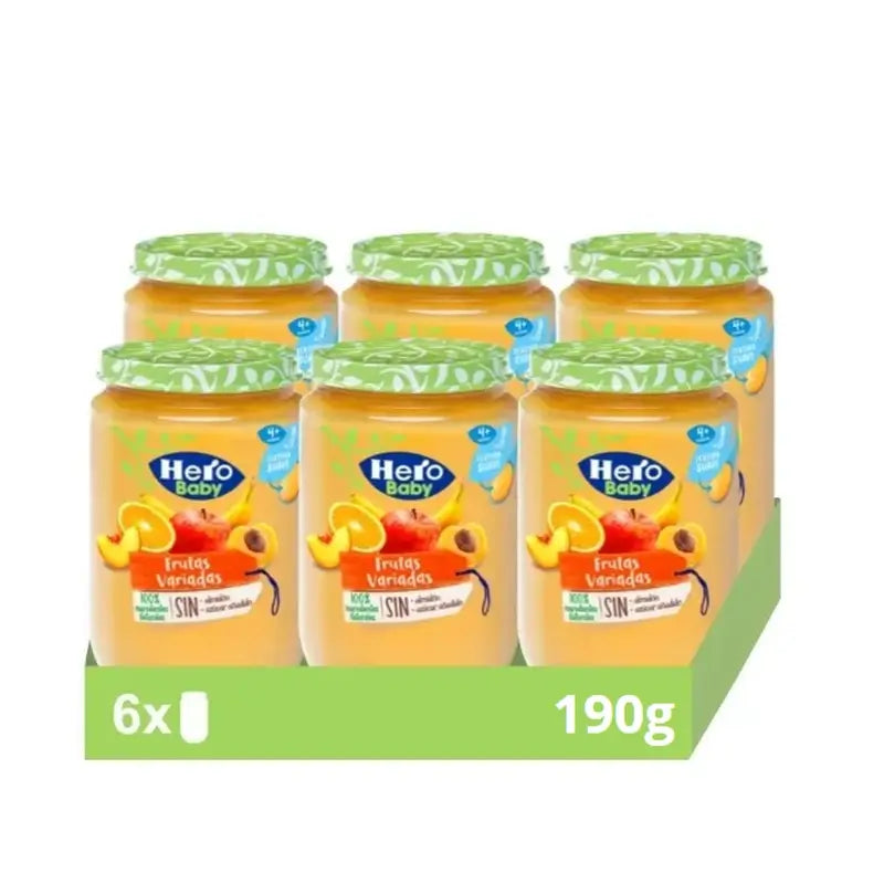 Frascos de fruta sortida Hero Baby Packs, 6 x 190 gramas