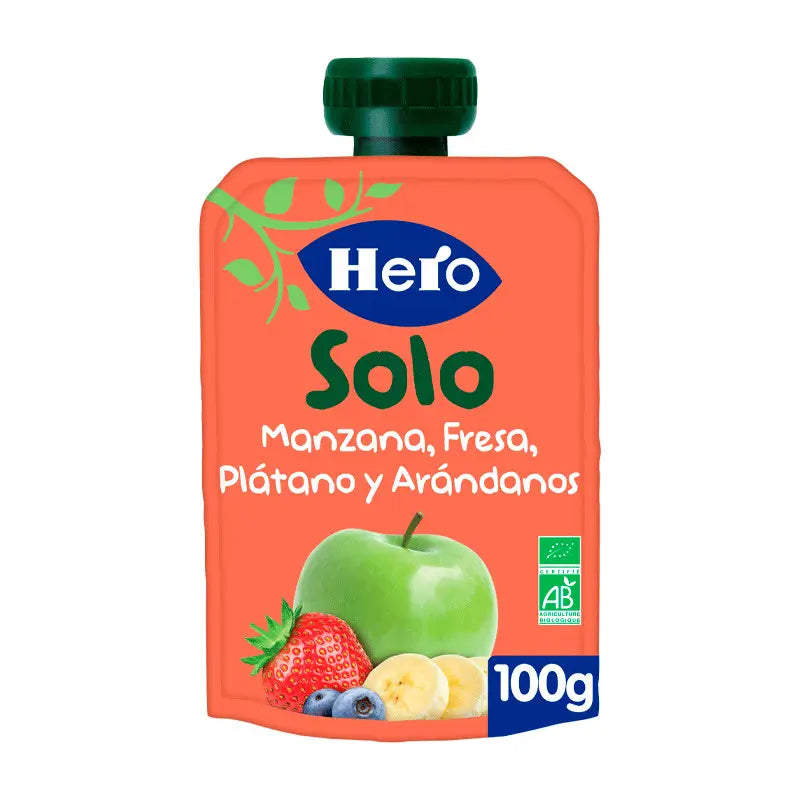 Herói Herói Bebé Herói Maçã Solo, Morango, Banana & Blueberry Eco Sachet 100G