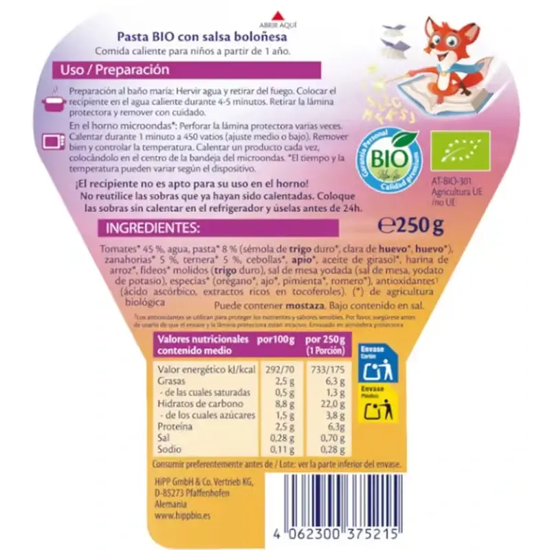 Hipp Abc Massa com Molho à Bolonhesa Biológica, 250 G