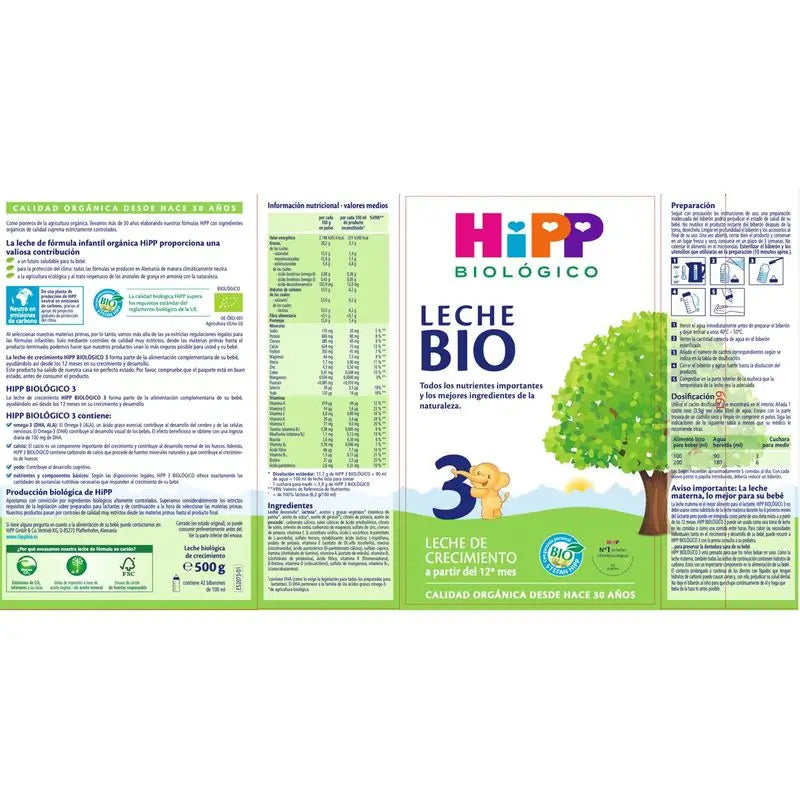 Hipp Milk 3 Leite biológico para crescimentos, 500 g