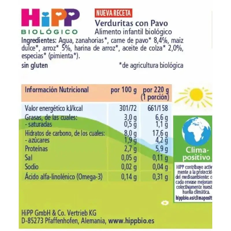 Tarte de peru e legumes biológica Hipp, 220 G