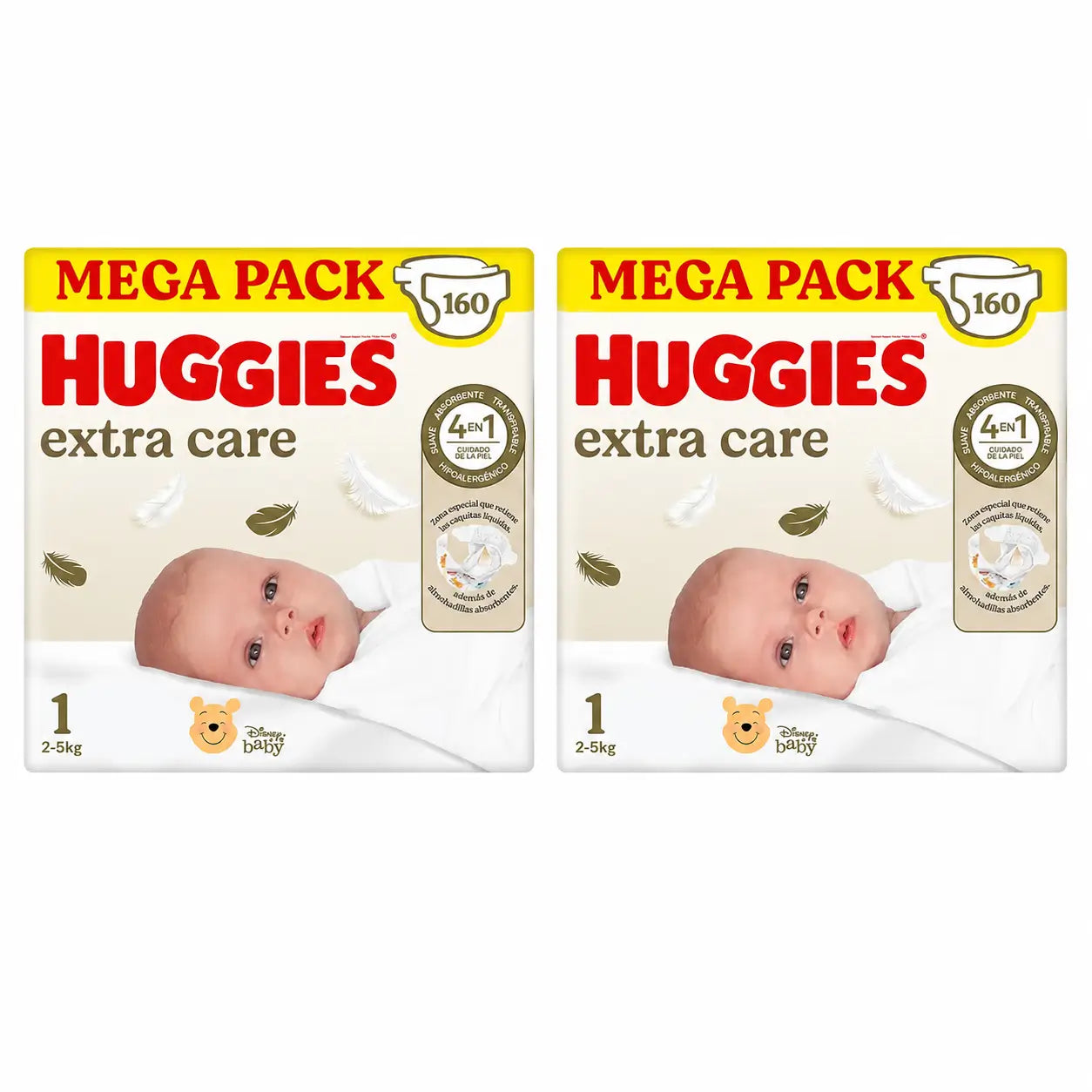 Huggies Extra Care Tamanho 1 (2-5 Kg) Fraldas Disney para Bebés , 160 unidades, embalagem 2