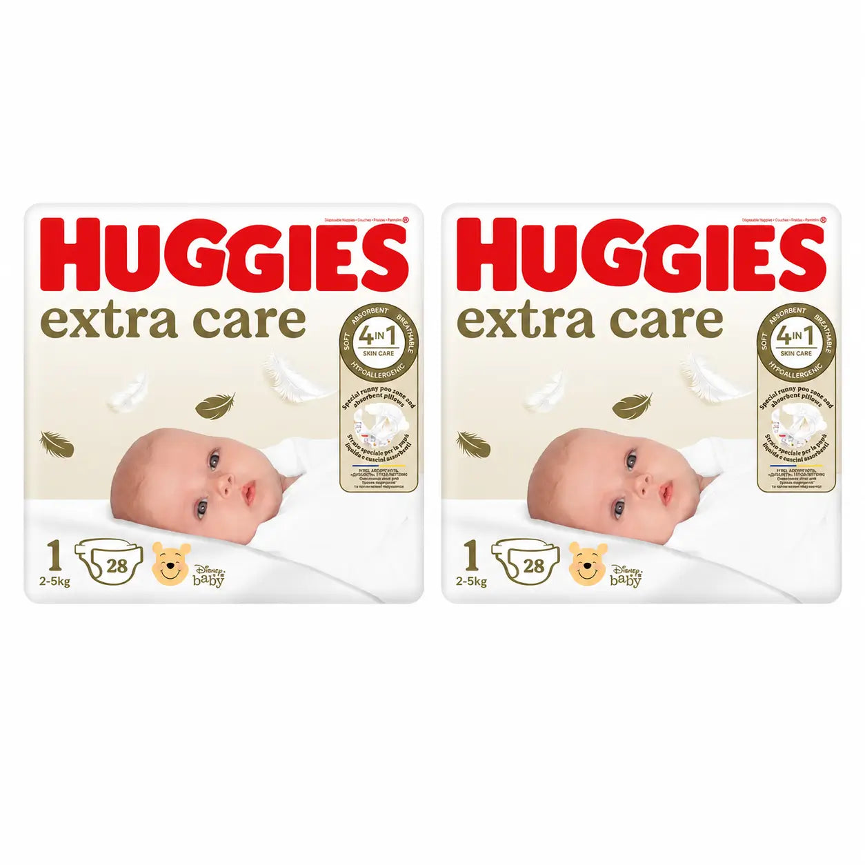 Fralda Huggies Extra Care Tamanho 1 (2-5 Kg) Disney Baby, 28 unidades, embalagem 2
