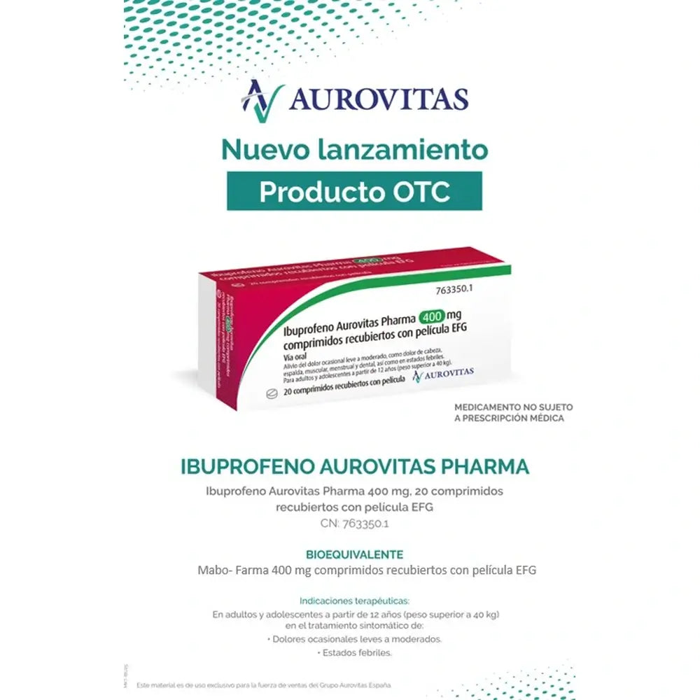 Ibuprofeno Aurovitas Pharma 400 Mg, 20 comprimidos revestidos por película efg
