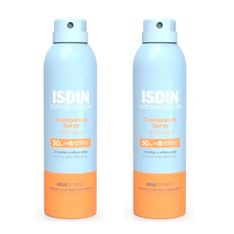 Isdin Transparent Spray Wet Skin SPF 50, Embalagem 2 x 250 ml