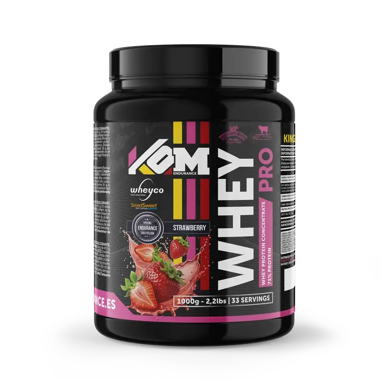 Kom Endurance Proteins Sports Nutrition, proteína de soro de leite com sabor a morango, embalagem de 1 kg