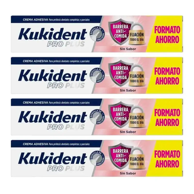 Kukident Quadruple Pro Plus Barreira Anticomida Sem Sabor, 4 x 57 Gr