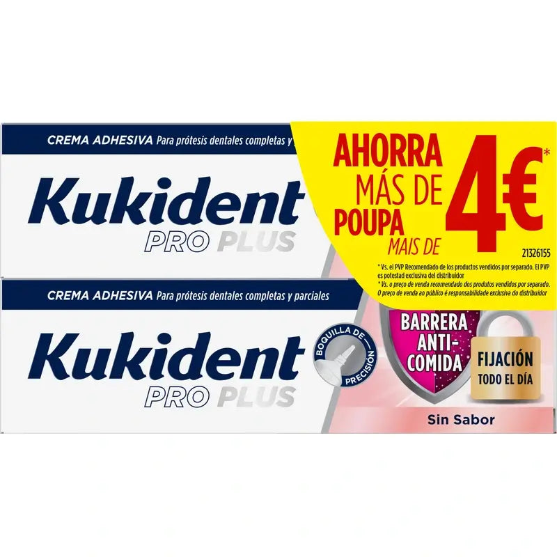 Kukident Pro Plus Barreira Anticomida, embalagem económica, 2x40 gramas