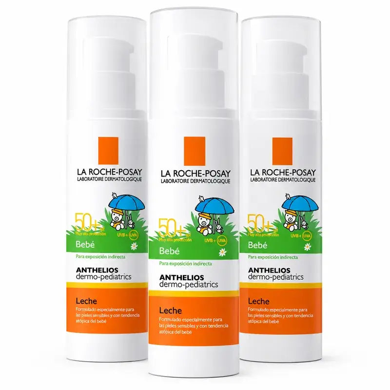 La Roche-Posay Anthelios Dermo-Pediatrics Leite Protetor Solar para Bebés SPF50+, Embalagem 3 x 50 ml