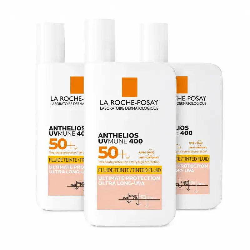 La Roche Posay Anthelios UVMune 400 SPF50+ Fluido colorido, embalagem com 3 x 50 ml