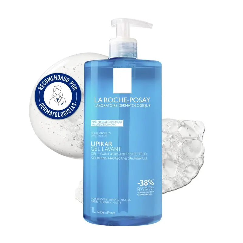 La Roche Posay Lipikar Gel de Duche Fisiológico Indicado para peles sensíveis e secas , 1000 ml