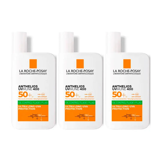 La Roche Posay Triplo Anthelios Uv-Mune 400 Fluido Invisível Controlo de Óleo Spf50+ Sem Cor, 3 X 50 Ml
