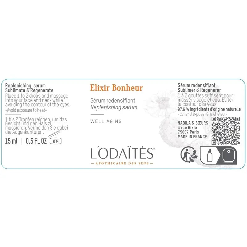 L'Odaïtès Facial Elixir Bonheur - Sérum Regenerador, 15 ml