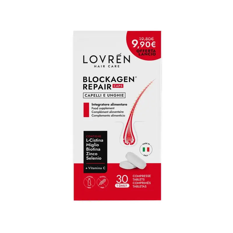Lovrén Hair Care Blockagen Repair Caps Suplemento alimentar, 30 cápsulas