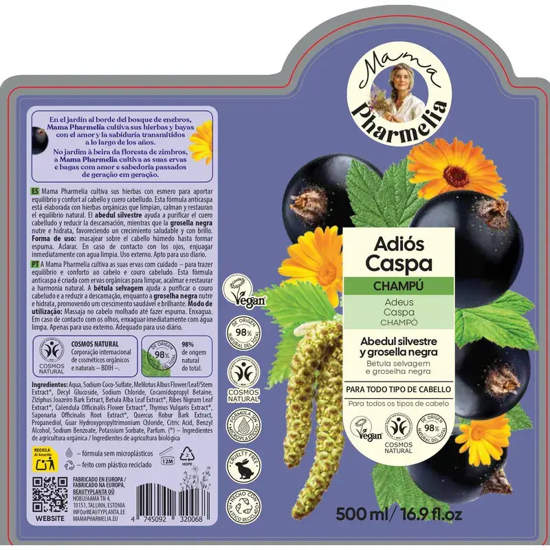 Mama Pharmelia Champô Adeus Caspa Bétula e Groselha Preta 500 Ml