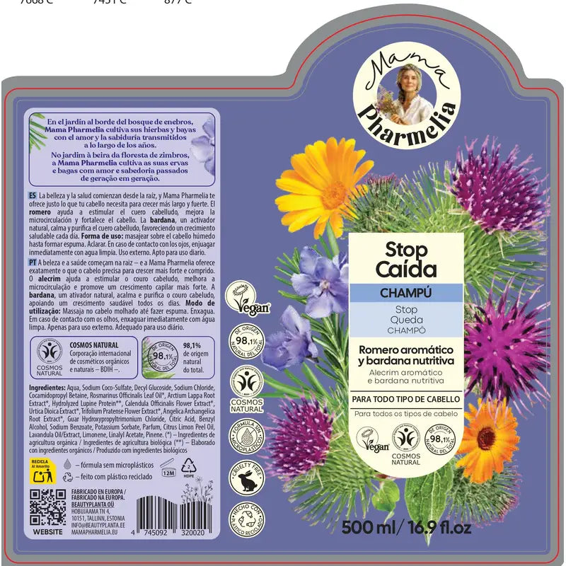 Mama Pharmelia Champô Anti-queda Aromático Alecrim & Bardana Champô Nutritivo, 500ml