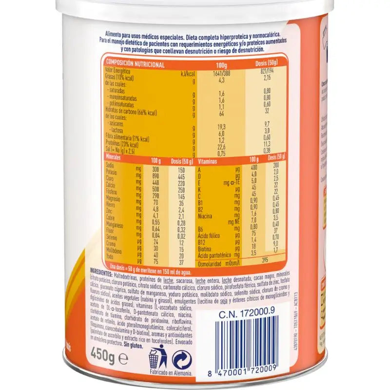 Batido de leite com sabor a chocolate Meritene Extra, 450 g