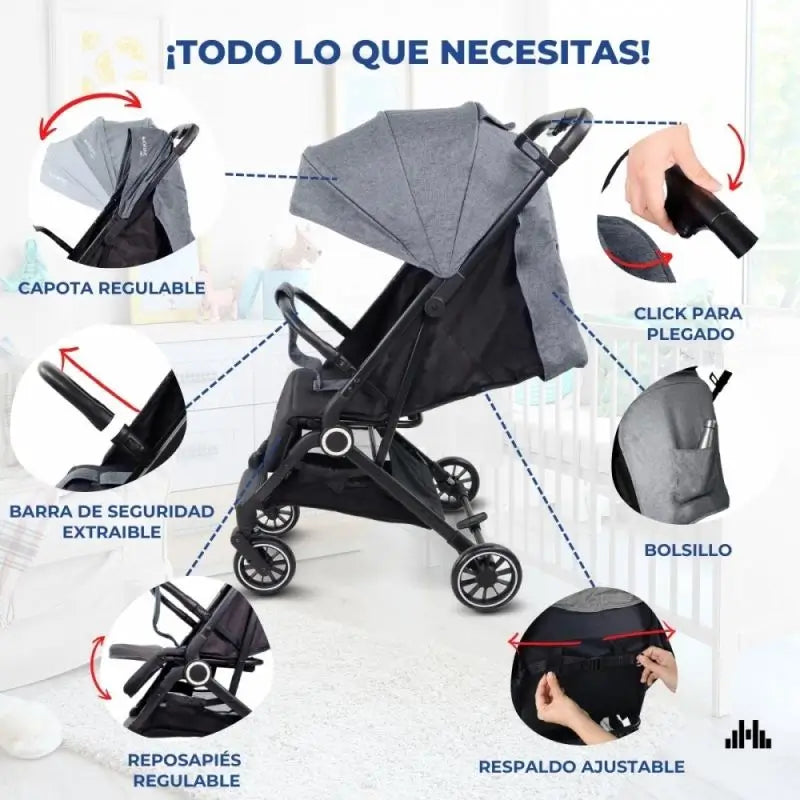 Mobiclinic Trip Carrinho de Passeio Dobrável 15 Kg Cinzento