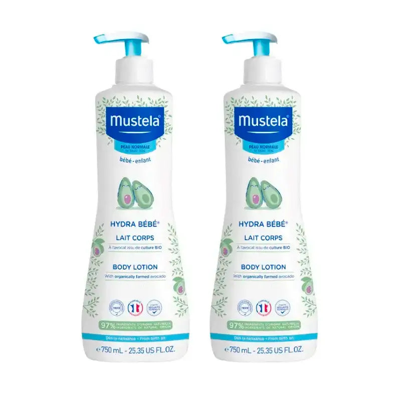 Mustela Hydra Leite Corporal Bebé com Abacate Bio, embalagem 2 x 750 ml